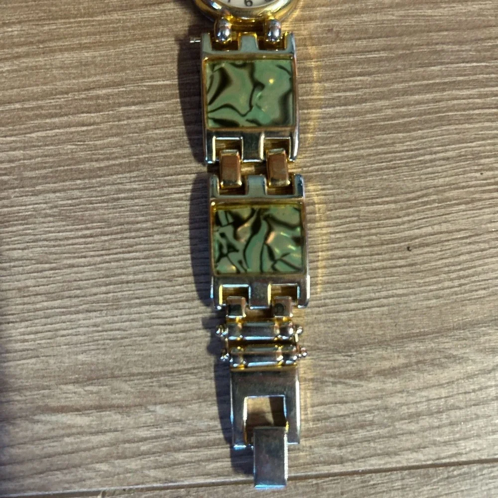 Penatech Quartz Watch Gold Tone Abalone Link Bracelet